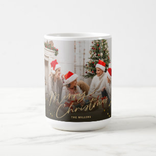 Weihnachtsgrüße Familienfoto Feiertagskarte in Gol Kaffeetasse
