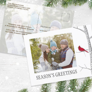 Weihnachtsgrüße Feiertags Zwei Foto Roter Kardinal Feiertagspostkarte