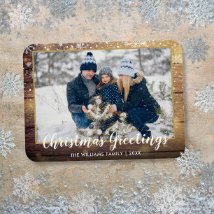 Weihnachtsgrüße Foto Rustikales Land Holz Magnet