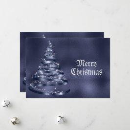 Weihnachtsgrüße Glänzendes Blaues Band Baum Funkel Feiertagskarte
