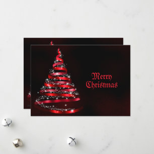 Weihnachtsgrüße Glänzendes Rotes Band Baum Funkeln Feiertagskarte