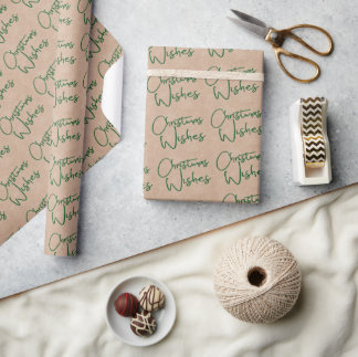 Weihnachtsgrüße Grüne Kalligrafie Rustikales Kraft Geschenkpapier