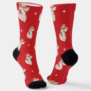 Weihnachtsgrüße im Vintage-Stil, Engel mit Sternen Socken
