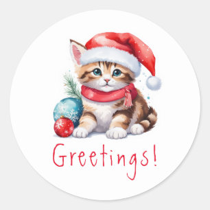 Weihnachtsgrüße Kitten Weihnachten Runder Aufkleber