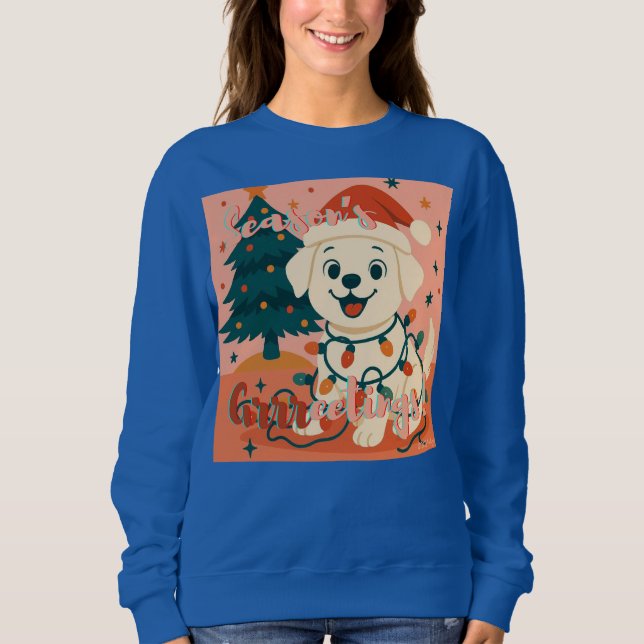 Weihnachtsgrüße! Lustiger Weihnachtsmann-Hund Sweatshirt (Vorderseite)