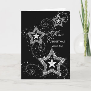 Weihnachtsgrüße - Mama und Vater - Funkelnd Stars Feiertagskarte