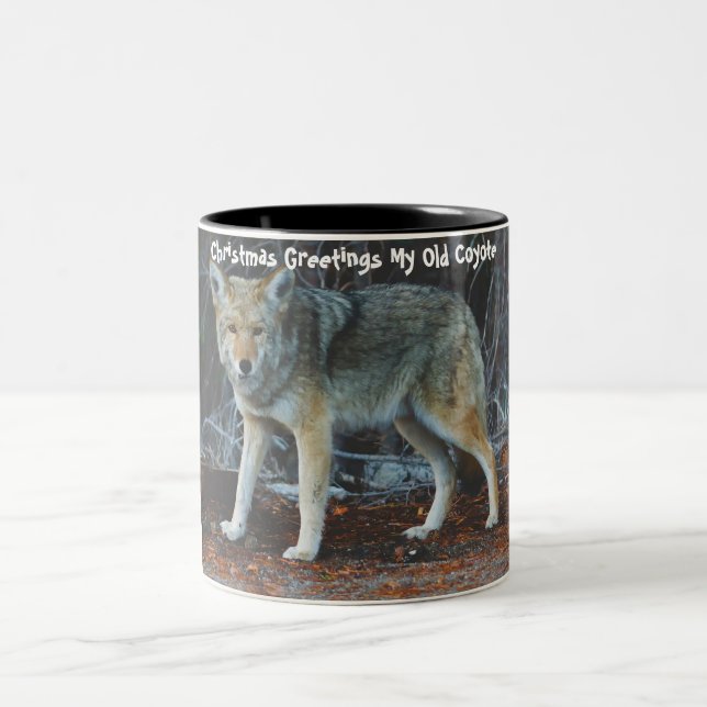 Weihnachtsgrüße Mein altes Coyote Zweifarbige Tasse (Mittel)