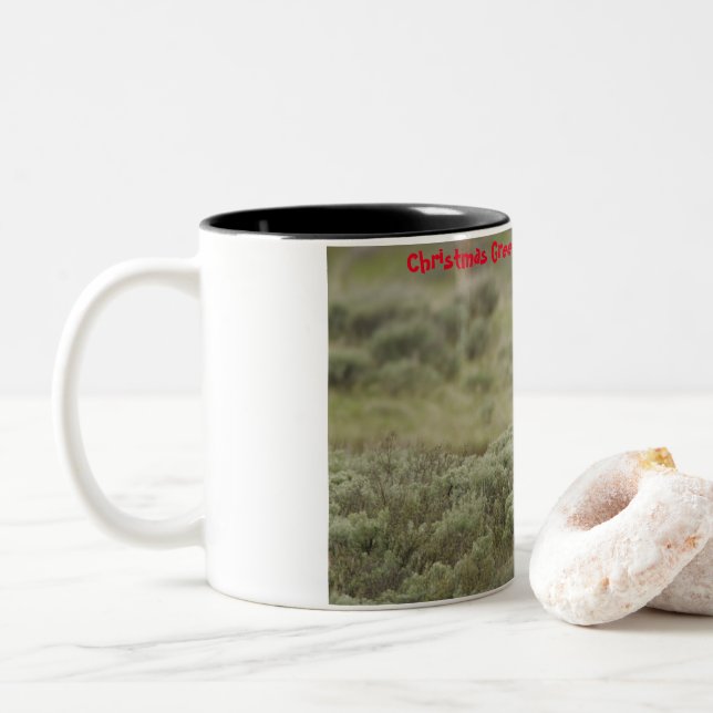Weihnachtsgrüße Mein Jäger Gatherer Zweifarbige Tasse (Mit Donut)