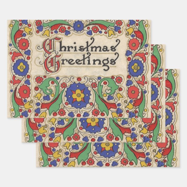 Weihnachtsgrüße mit dekorativen Grenzen Geschenkpapier Set (Set)