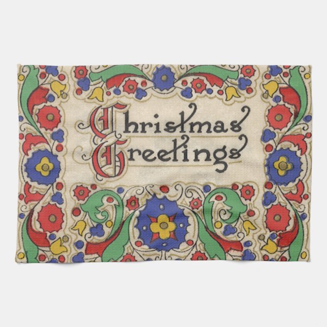 Weihnachtsgrüße mit dekorativen Grenzen Geschirrtuch (Horizontal)