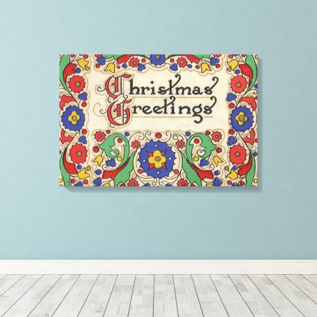 Weihnachtsgrüße mit dekorativen Grenzen Leinwanddruck (Insitu (Holzboden))