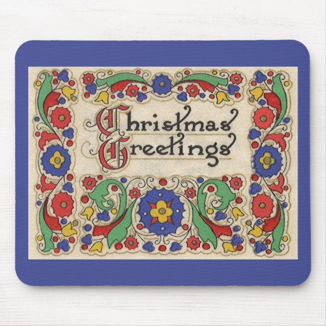 Weihnachtsgrüße mit dekorativen Grenzen Mousepad (Vorne)