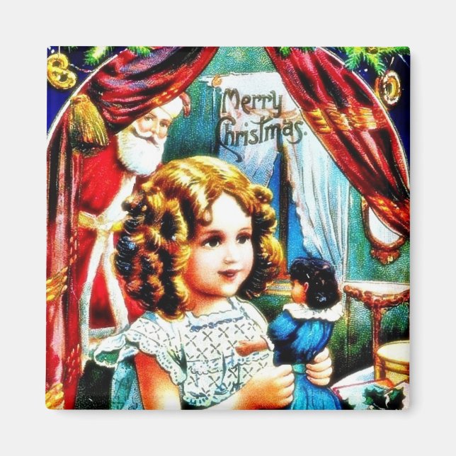 Weihnachtsgrüße mit einem Mädchen, das ein Spielze Magnet (Vorne)