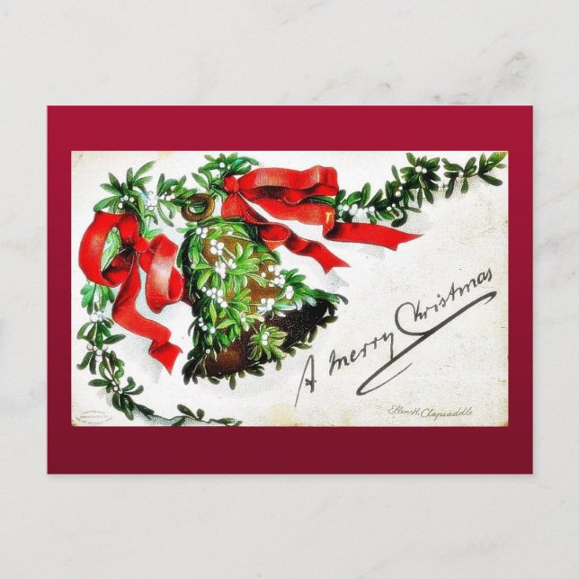 Weihnachtsgrüße mit Glocke mit Bändern Feiertagspostkarte (Vorderseite)