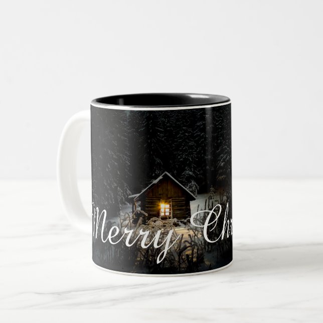 Weihnachtsgrüße mit Hexenhaus Zweifarbige Tasse (Vorderseite Links)