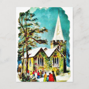 Weihnachtsgrüße mit Menschen, die zur Kirche gehen Feiertagspostkarte