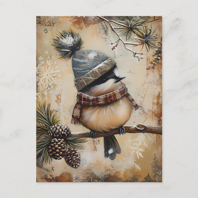 Weihnachtsgrüße mit niedlichem Vogel Postkarte (Vorderseite)