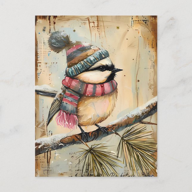 Weihnachtsgrüße mit niedlichem Vogel Postkarte (Vorderseite)