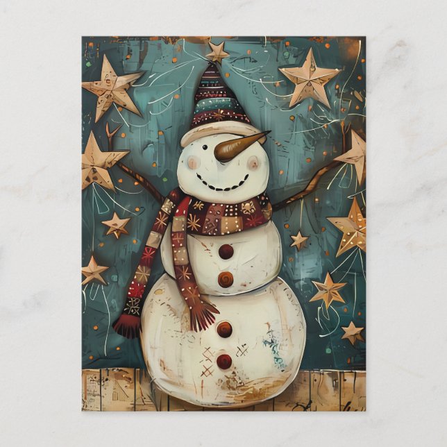 Weihnachtsgrüße mit Snowman Postkarte (Vorderseite)