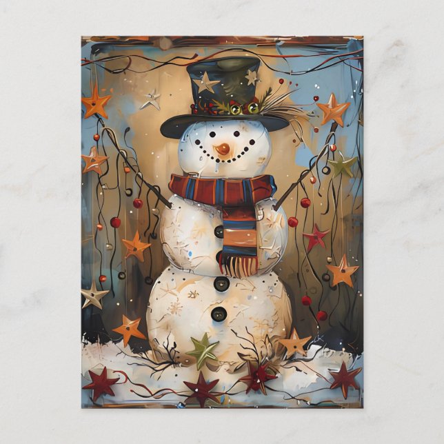 Weihnachtsgrüße mit Snowman Postkarte (Vorderseite)