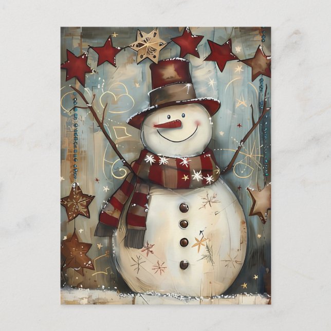 Weihnachtsgrüße mit Snowman Postkarte (Vorderseite)