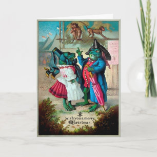 Weihnachtsgrüße mit Vintage-Fröschen Feiertagskarte
