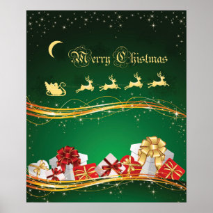 Weihnachtsgrüße mit Weihnachtsmann & Rentier Poster