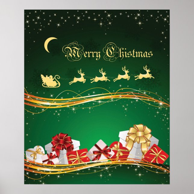 Weihnachtsgrüße mit Weihnachtsmann & Rentier Poster (Vorne)