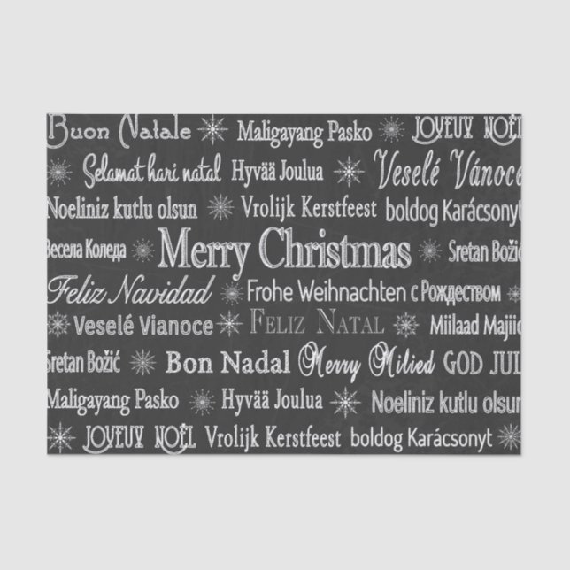 Weihnachtsgrüße Multiple Language Chalkboard Seidenpapier (Vorderseite)