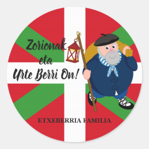 Weihnachtsgrüße, Olentzero + Ikurriña: Runder Aufkleber