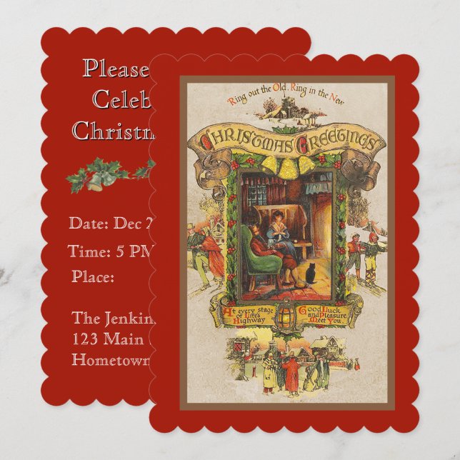 Weihnachtsgrüße Party Einladung (Vorne/Hinten)