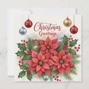 Weihnachtsgrüße Poinsettien Blumen, Beeren Feiertagskarte