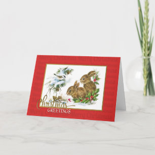 Weihnachtsgrüße Rabbits Vintag Reproduction Karte