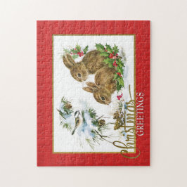 Weihnachtsgrüße Rabbits Vintag Reproduction Puzzle