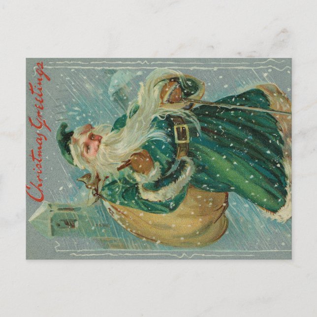 Weihnachtsgrüße-Retro Weihnachtsmann Postkarte (Vorderseite)