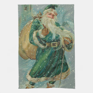 Weihnachtsgrüße-Retro-Weihnachtsmann-Postkarte Geschirrtuch