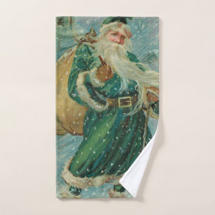 Weihnachtsgrüße-Retro Weihnachtsmann Postkarte Handtuch