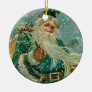 Weihnachtsgrüße-Retro Weihnachtsmann Postkarte Keramik Ornament