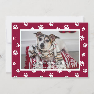 Weihnachtsgrüße Rote Weiße Pfotenabdrücke Hund Fot Feiertagskarte
