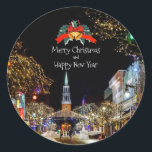 Weihnachtsgrüße Runder Aufkleber<br><div class="desc">Feierliche Weihnachtsgrüße,  frohe Weihnachten und viel Glück ins neue Jahr!</div>