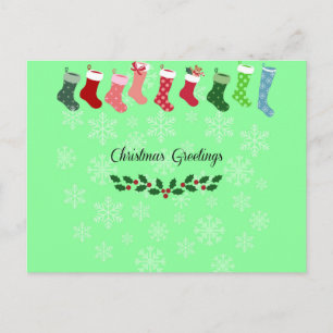 Weihnachtsgrüße/ Schneeflocken und Strümpfe Postkarte