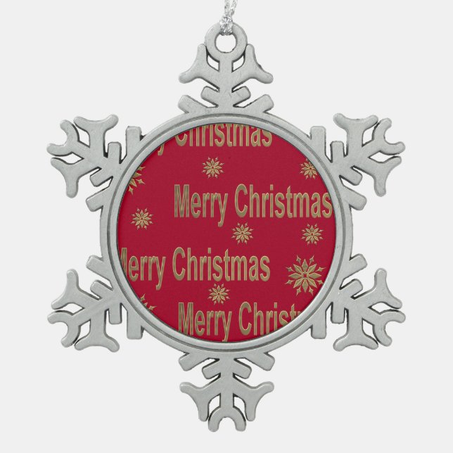 Weihnachtsgrüße Schneeflocken Zinn-Ornament (Vorderseite)