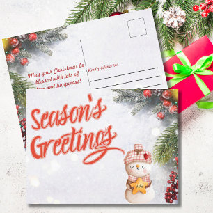 Weihnachtsgrüße Schneemann Christmas Feiertagspostkarte