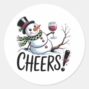 Weihnachtsgrüße Schneemann Küche Wein Küche Runder Aufkleber