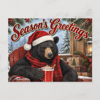 Weihnachtsgrüße Schwarzbär beim Apfelwein trinken Feiertagspostkarte