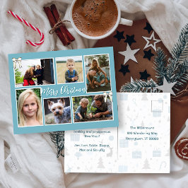 Weihnachtsgrüße Sechs Familienfotos Nachricht Post Feiertagspostkarte