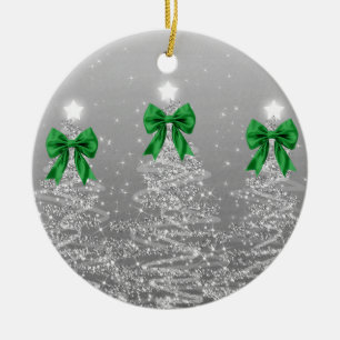 Weihnachtsgrüße Silberne Weihnachtsbäume Grüne Sch Keramik Ornament