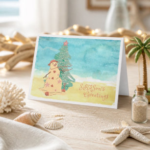 Weihnachtsgrüße Strand Schneemann Urlaubskarte Feiertagskarte