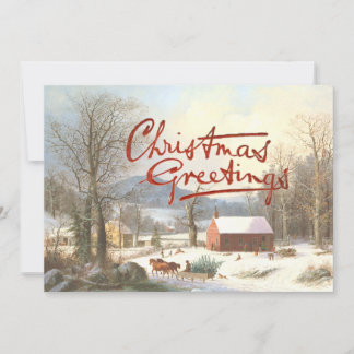 Weihnachtsgrüße Vintage Dorfszene Schnee Feiertagskarte