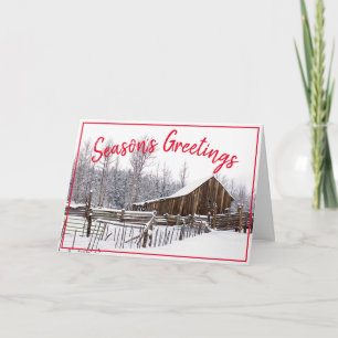 Weihnachtsgrüße Vintage Schneebedeckte Scheune Fot Feiertagskarte